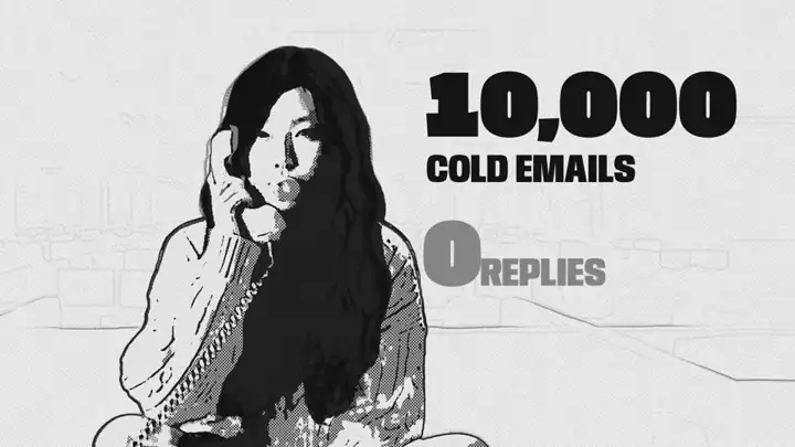 Still: Riley buried under ten thousand cold emails.